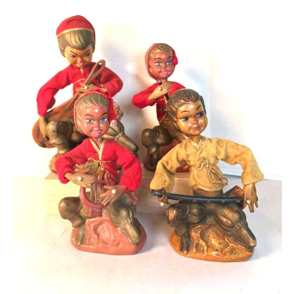 TILSO Pixies 8” Flute Harp Playing  Set Vintage 1960 Elves Hong Kong